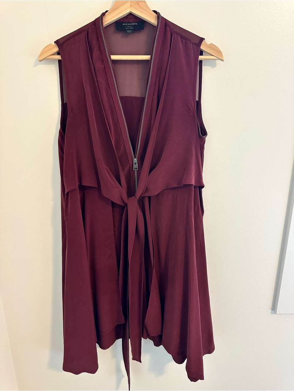 All Saints Women's Sleeveless Tie-Front Tunic — Burgundy